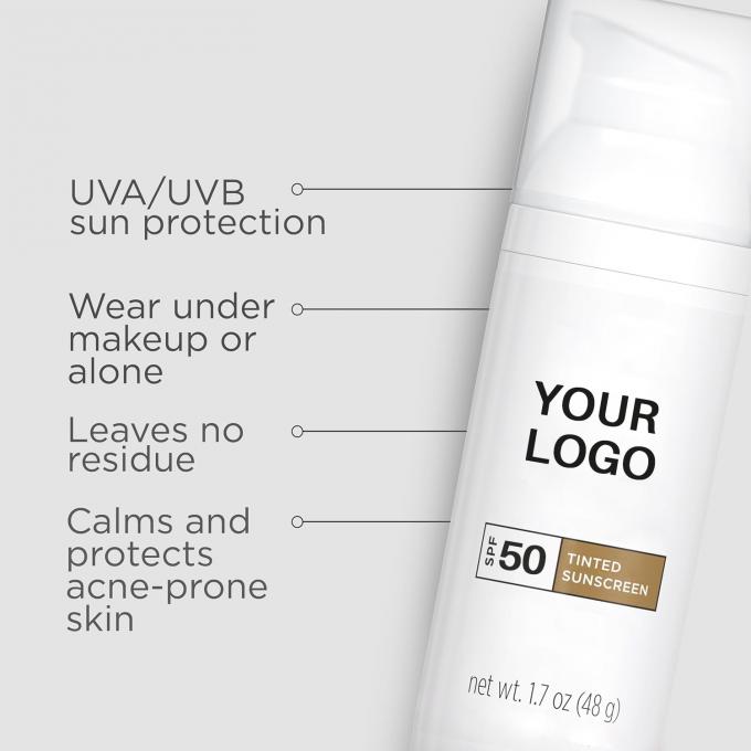 Поддержка Private Label Окрашенный солнцезащитный крем SPF 50 с оксидом цинка и диоксидом титана 1